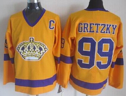 Men's Los Angeles Kings #99 Wayne Gretzky Gold CCM Vintage Throwback Jersey