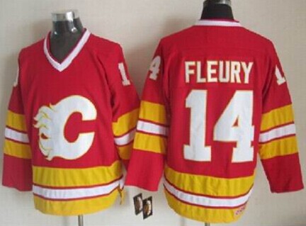 Men's Calgary Flames #14 Theoren Fleury 1989 Red CCM Vintage Throwback Jersey