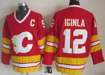 Men's Calgary Flames #12 Jarome Iginla 1989 Red CCM Vintage Throwback Jersey