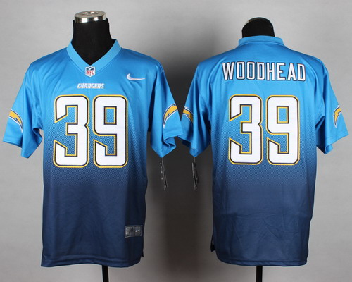 Men's San Diego Chargers #39 Danny Woodhead Light Blue Navy Blue Fadeaway Elite Jersey
