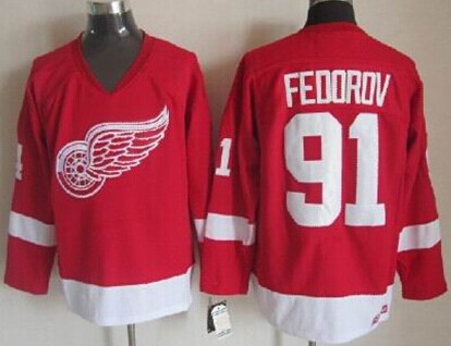 Men's Detroit Red Wings #91 Sergei Fedorov Red Throwback CCM Jersey
