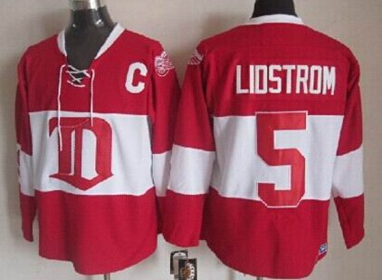 Men's Detroit Red Wings #5 Nicklas Lidstrom Red Winter Classic Throwback CCM Jersey