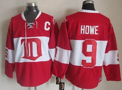 Men's Detroit Red Wings #9 Gordie Howe Red Winter Classic Throwback CCM Jersey