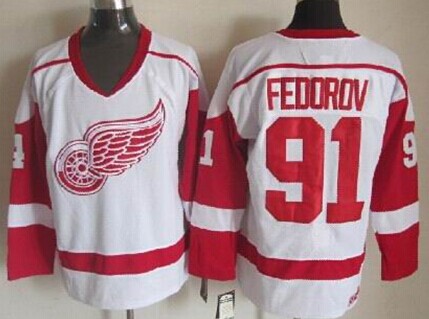 Men's Detroit Red Wings #91 Sergei Fedorov White Throwback CCM Jersey