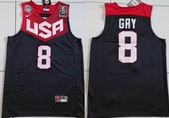 Men's 2014 FIBA Team USA #8 Rudy Gay Revolution 30 Swingman Navy Blue Jersey