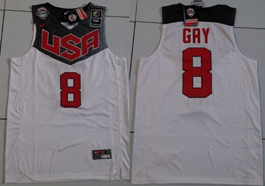 Men's 2014 FIBA Team USA #8 Rudy Gay Revolution 30 Swingman White Jersey