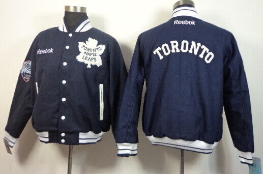 NHL Team Jacket Toronto Maple Leafs Blank Navy Blue Wool Fabric 