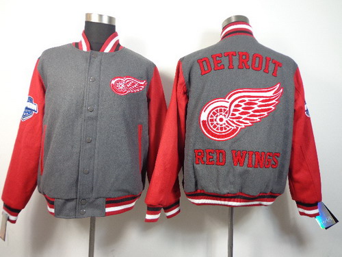 NHL Team Jacket Detroit Red Wings Blank Gray Wool Fabric 
