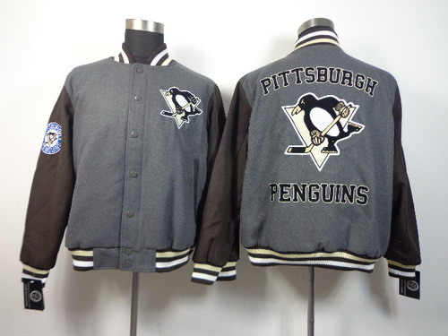 NHL Team Jacket Pittsburgh Penguins Blank Gray Wool Fabric 