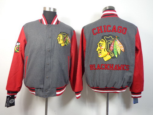 NHL Team Jacket Chicago Blackhawks Blank Gray Wool Fabric