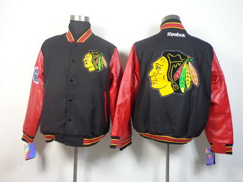 NHL Team Jacket Chicago Blackhawks Blank Black Wool Fabric