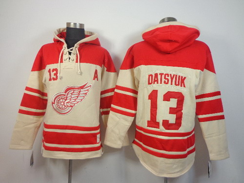 Detroit Red Wings #13 Pavel Datsyuk Cream Hoody