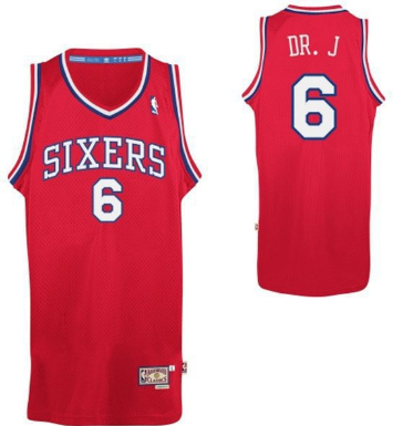 Men's Philadelphia 76ers #6 Julius Erving DR. J Nickname Red Swingman Throwback Jersey