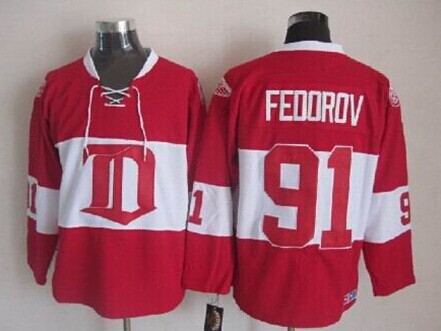 Men's Detroit Red Wings #91 Sergei Fedorov Red Winter Classic Throwback CCM Jersey