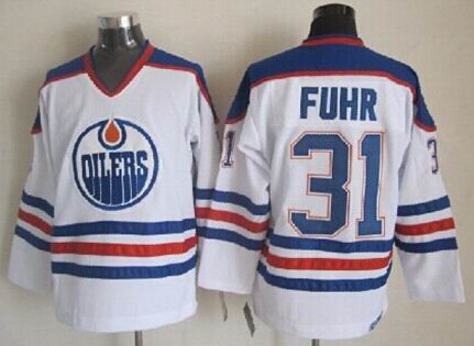 Men's Edmonton Oilers #31 Grant Fuhr White Throwback CCM Jersey