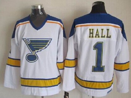 Men's St. Louis Blues #1 Glenn Hall White Throwback CCM Jersey