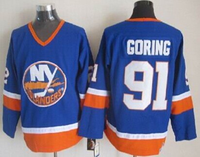 Men's New York Islanders #91 Butch Goring Light Blue Throwback CCM Jersey