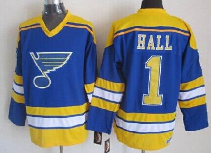 Men's St. Louis Blues #1 Glenn Hall Blue Throwback CCM Jersey