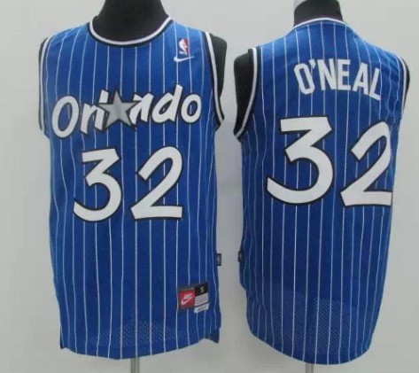 Mens Orlando Magic #32 Shaquille O'neal Blue Pinstripe Nike Throwback Jersey