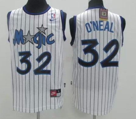 Mens Orlando Magic #32 Shaquille Oneal White Pinstripe Nike Throwback Jersey