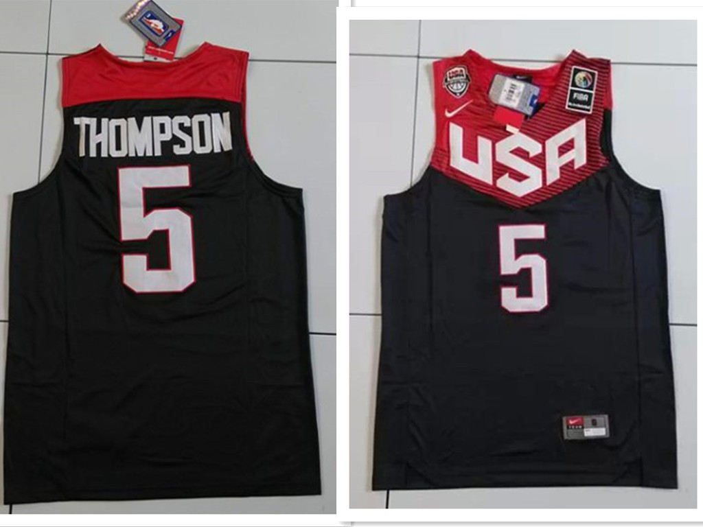 Men's 2014 FIBA Team USA #5 Klay Thompson Revolution 30 Swingman Navy Blue Jersey