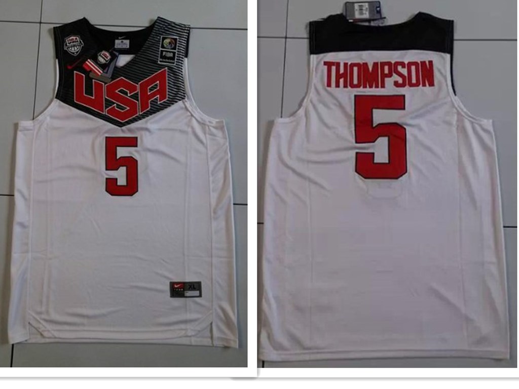 Men's 2014 FIBA Team USA #5 Klay Thompson Revolution 30 Swingman White Jersey