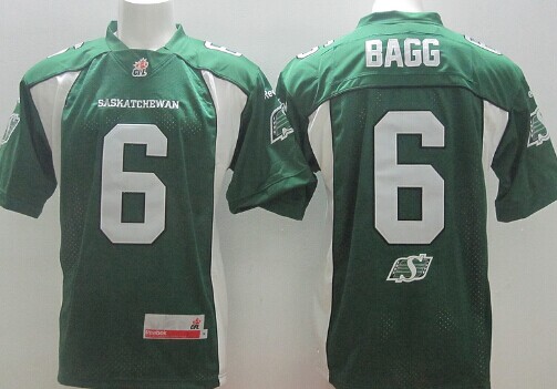 Men's CFL Saskatchewan Roughriders #6 Rob Bagg Home Green Football Jersey