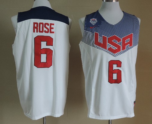 Men's 2014 FIBA Team USA Basketball Jersey #6 Derrick Rose White