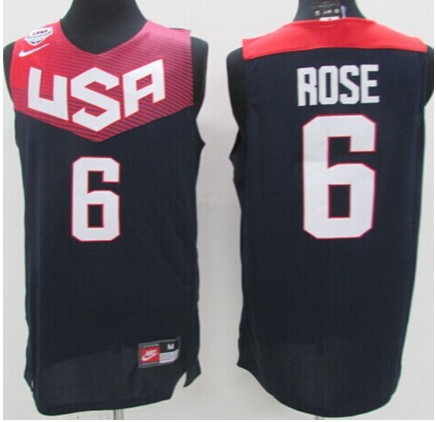 Men's 2014 FIBA Team USA Basketball Jersey #6 Derrick Rose Navy blue