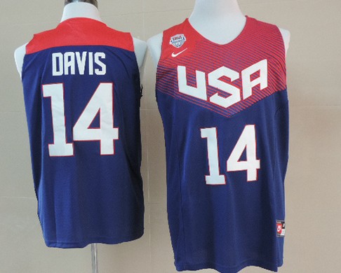 Men's 2014 FIBA Team USA Basketball Jersey #14 Anthony Davis Navy blue 