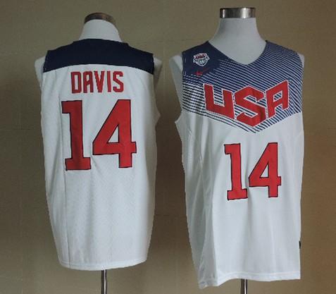 Men's 2014 FIBA Team USA Basketball Jersey #14 Anthony Davis White