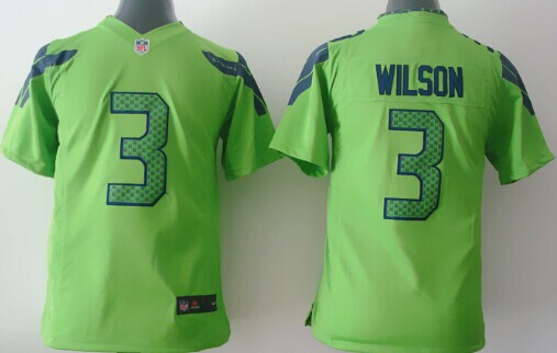 Kid's Seattle Seahawks #3 Russell Wilson Green Nik Game Jersey