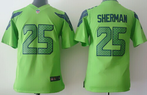 Kid's Seattle Seahawks #25 Richard Sherman Green Nik Game Jersey
