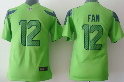 Kid's Seattle Seahawks #12 Fan Green Nik Game Jersey