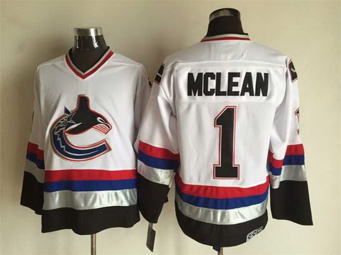 Men's Vancouver Canucks #1 Kirk McLean 1997-98 White CCM Vintage Throwback Jersey