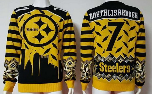 Men's Pittsburgh Steelers #7 Ben Roethlisberger Yellow Black NFL Sweater
