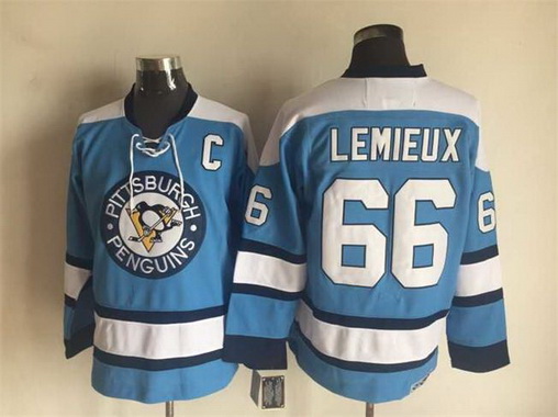 Men's Pittsburgh Penguins #66 Mario Lemieux 1960 Light Blue CCM Vintage Throwback Hockey Jersey