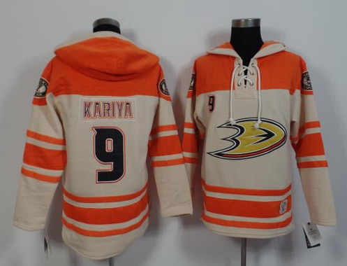 Men's Mighty Ducks Of Anaheim #9 Paul Kariya Old Time Hockey Cream Hoodie