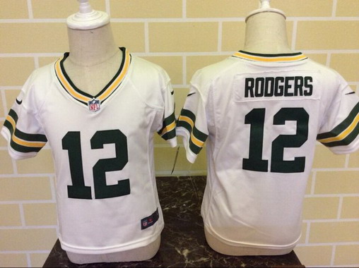 Toddler Green Bay Packers #12 Aaron Rodgers White Road NFL Nike Jersey
