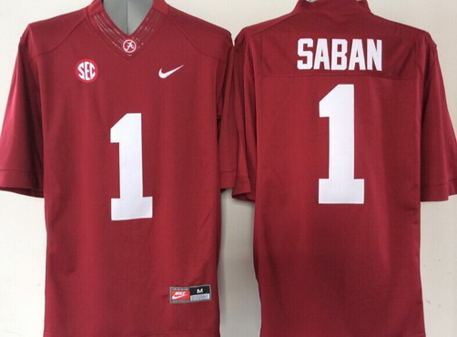 Men's Alabama Crimson Tide #1 Nick Saban Red 2015 College Football Nike Limited Jersey