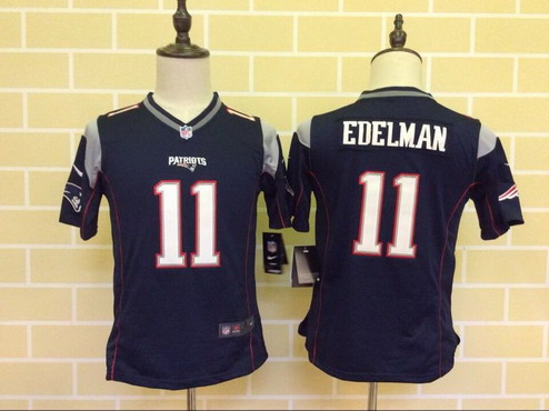 Youth New England Patriots #11 Julian Edelman Navy Blue Team Color 2015 New Logo NFL Nike Game Jersey