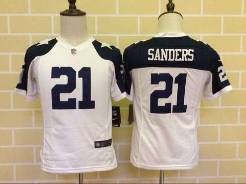 Youth Dallas Cowboys Retired Player #21 Deion Sanders White Thanksgiving NFL Nike Game Jersey