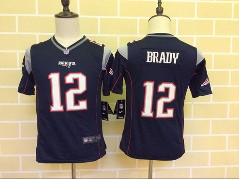 Youth New England Patriots #12 Tom Brady Navy Blue Team Color 2015 New Logo NFL Nike Game Jersey