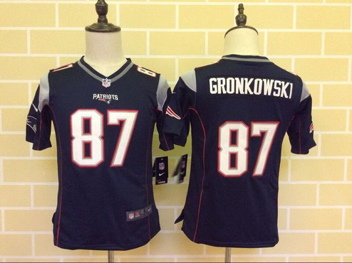 Youth New England Patriots #87 Rob Gronkowski Navy Blue Team Color 2015 New Logo NFL Nike Game Jersey