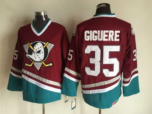 Men's #35 JEAN-SEBASTIEN GIGUERE Anaheim Mighty Ducks Purple 2003 CCM Throwback Away NHL Jersey