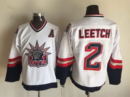 Mens New York Rangers #2 Brian Leetch 1996-97 White Statue Of Liberty CCM Vintage Throwback Jersey