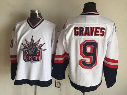 Mens New York Rangers #9 Adam Graves 1996-97 White Statue Of Liberty CCM Vintage Throwback Jersey