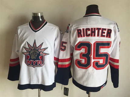 Mens New York Rangers #35 Mike Richter 1996-97 White Statue Of Liberty CCM Vintage Throwback Jersey