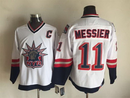 Mens New York Rangers #11 Mark Messier 1996-97 White Statue Of Liberty CCM Vintage Throwback Jersey