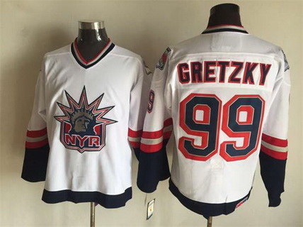 Mens New York Rangers #99 Wayne Gretzky 1996-97 White Statue Of Liberty CCM Vintage Throwback Jersey